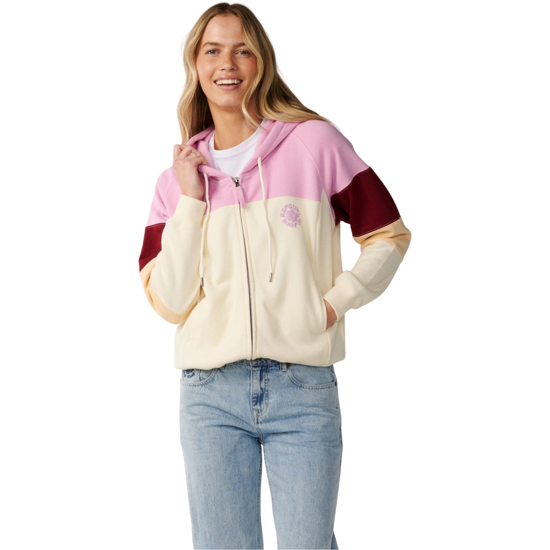 2026 Rip Curl Femmes Vague De Fête Bloc De Couleur Fermeture éclair Fleece 0DHWFL - Off White